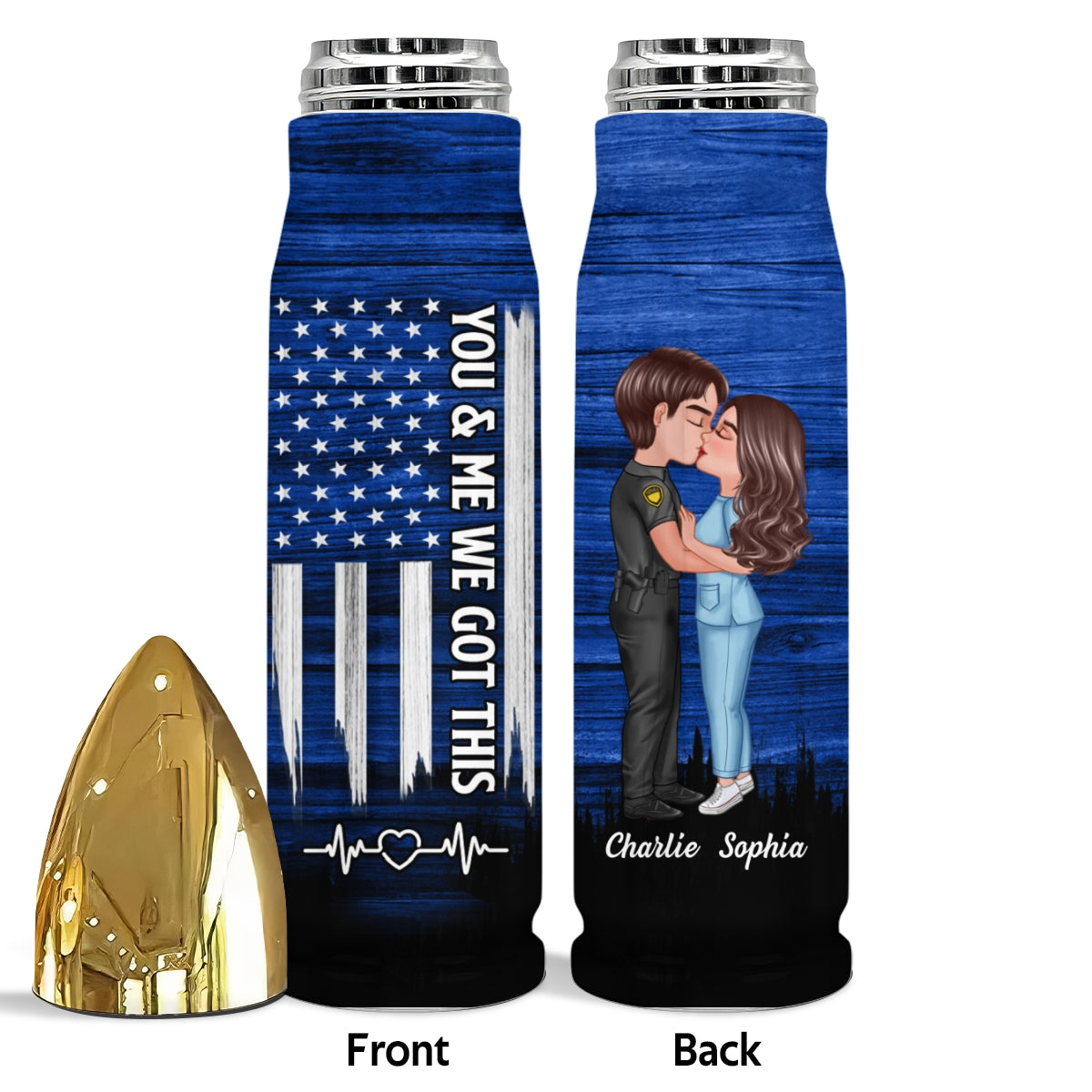 Hero Couple Hugging Kissing Half Flag Gift by Occupation Gift For Her Gift For Him Personalized Bullet Tumbler