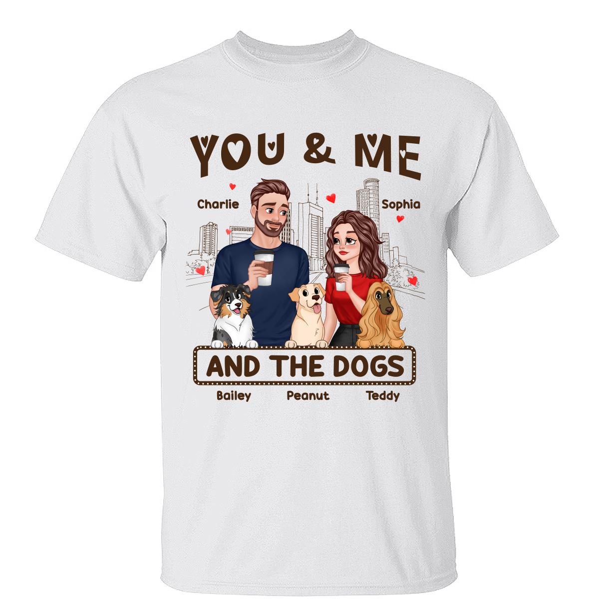 You Me & The Dog Cartoon Couple Hand In Hand Personalized Shirt
