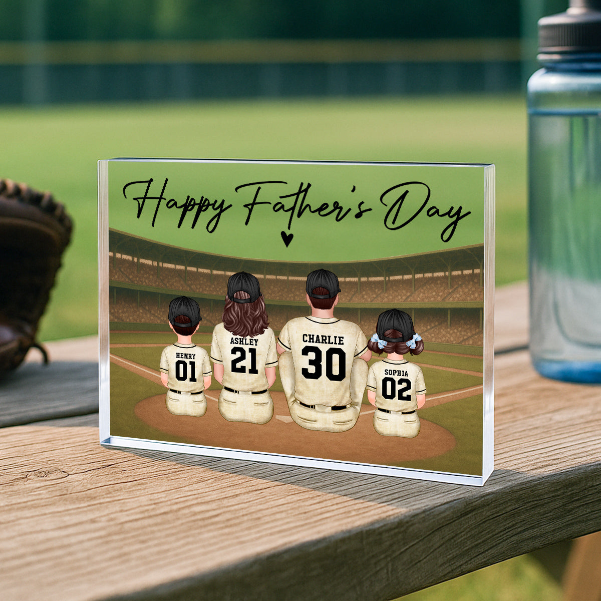 Retro Vintage Baseball Daddy's Dream Team Personalized Acrylic Block Plaque| Unique Gift For Dad