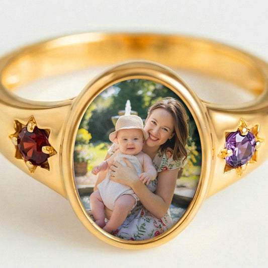Photo Birthstone Ring Mother's Day Gift For Mom, Mum, Wife - Personalized Ring