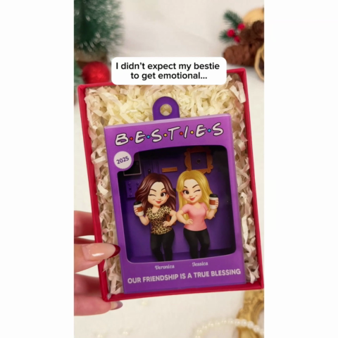Besties Personalized Acrylic Ornament - Purple Toy Box Style Christmas Gift