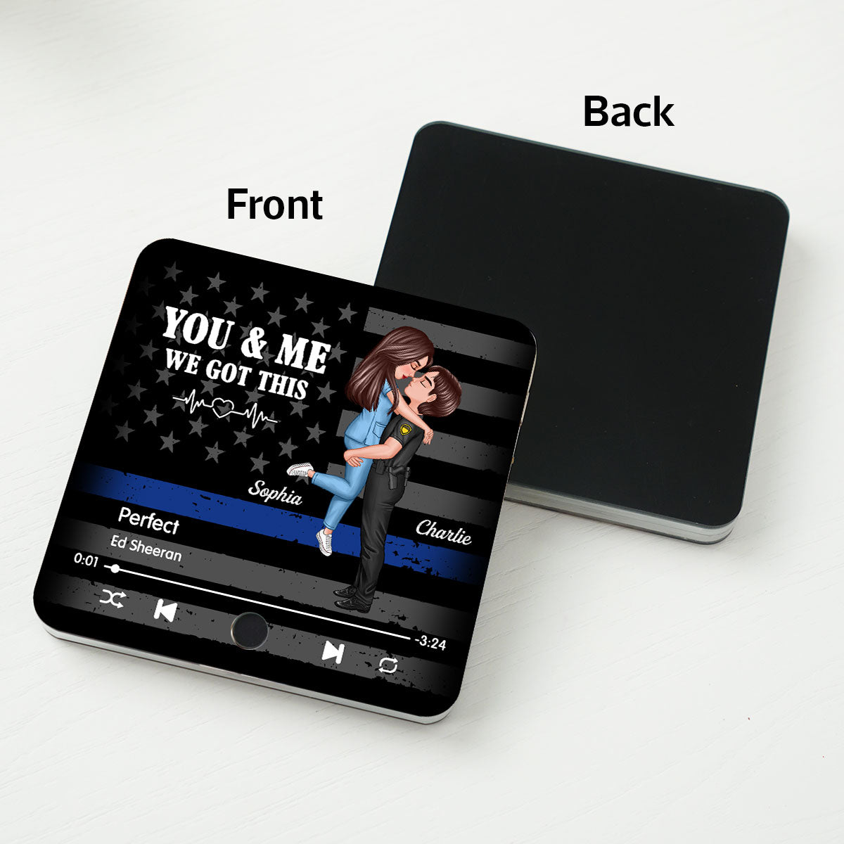 Hero Couple Hugging Kissing Favorite Song Gift by Occupation Gift For Her Gift For Him Personalized Music Fridge Magnet