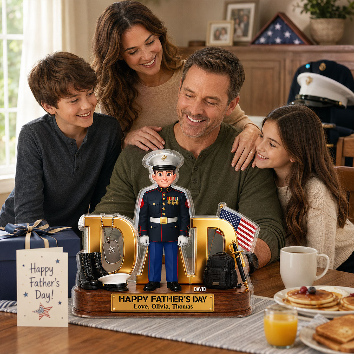 Proud American Marine Dad You Are Our Hero 2D Flat - Personalized Acrylic Block Plaque - Gift For Dad