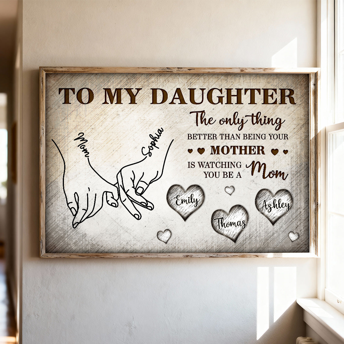 To My Daughter Mom And Daughter Holding Hands Custom Kids Names -Personalized Wall Art, Poster, Canvas- Mother's Day Gift For Daughter