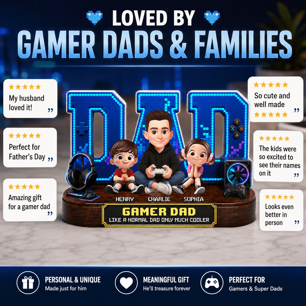 Gamer Dad Much Cooler - Personalized Acrylic Block Plaque - Gift For Dad, Husband, Gamers