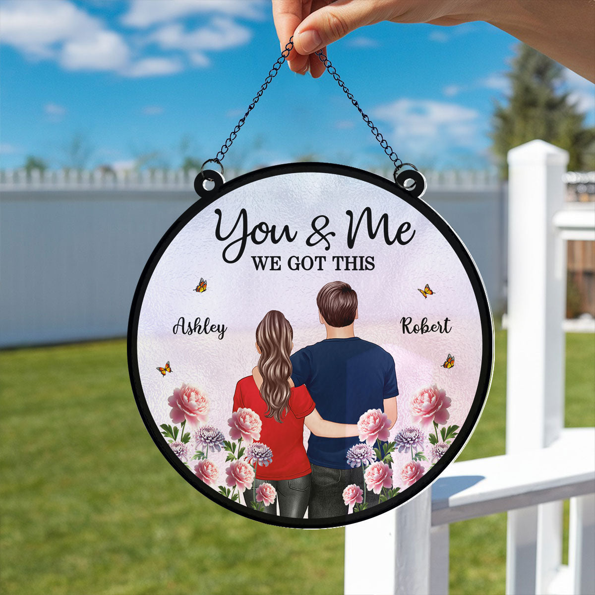 Couple Birth Month Flowers Personalized Suncatcher, Gift For Couple, Gift For Her