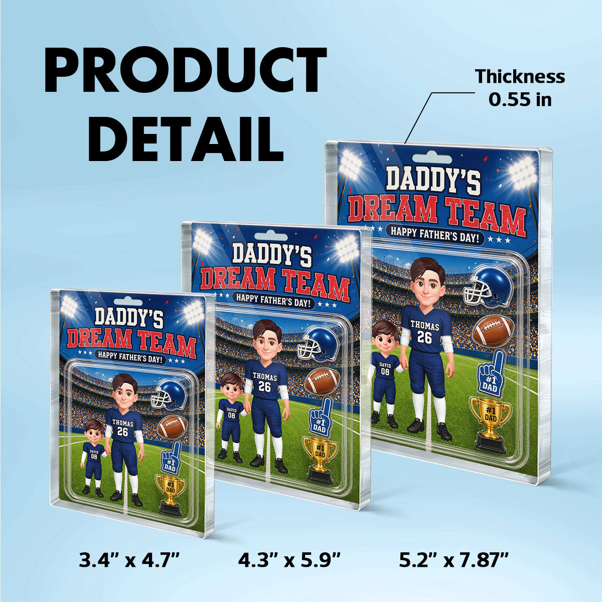 American Football Dad Daddy's Dream Team - Personalized Acrylic Block Plaque - Gift For Football Dad, Husband