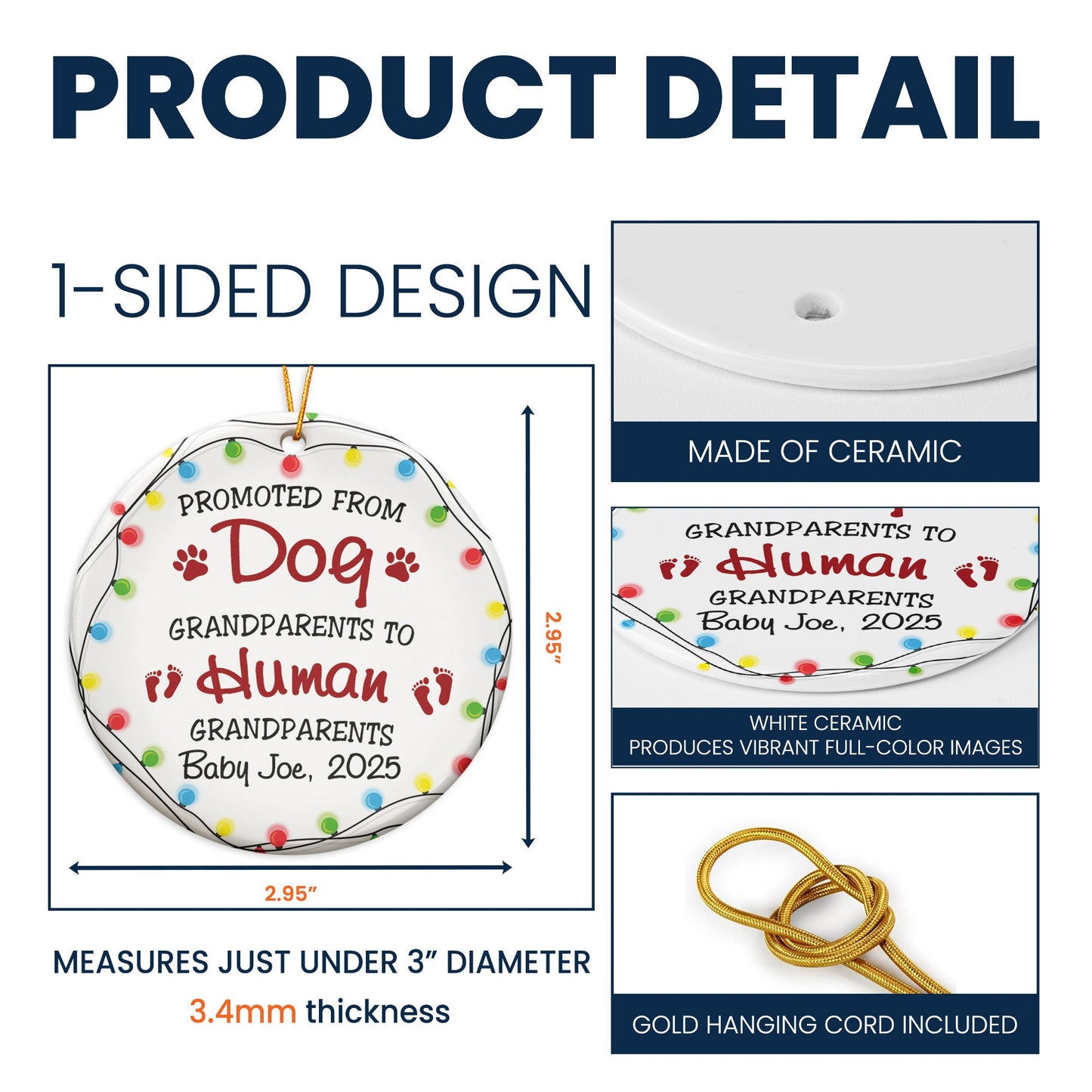 Promoted From Dog Grandparents To Human Grandparents - Personalized Ceramic Ornament