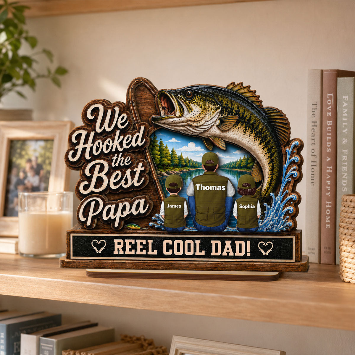 We Hooked The Best Grandpa Back View 2D Flat - Personalized 2-Layered Wooden Plaque - Gift For Fishing Lovers