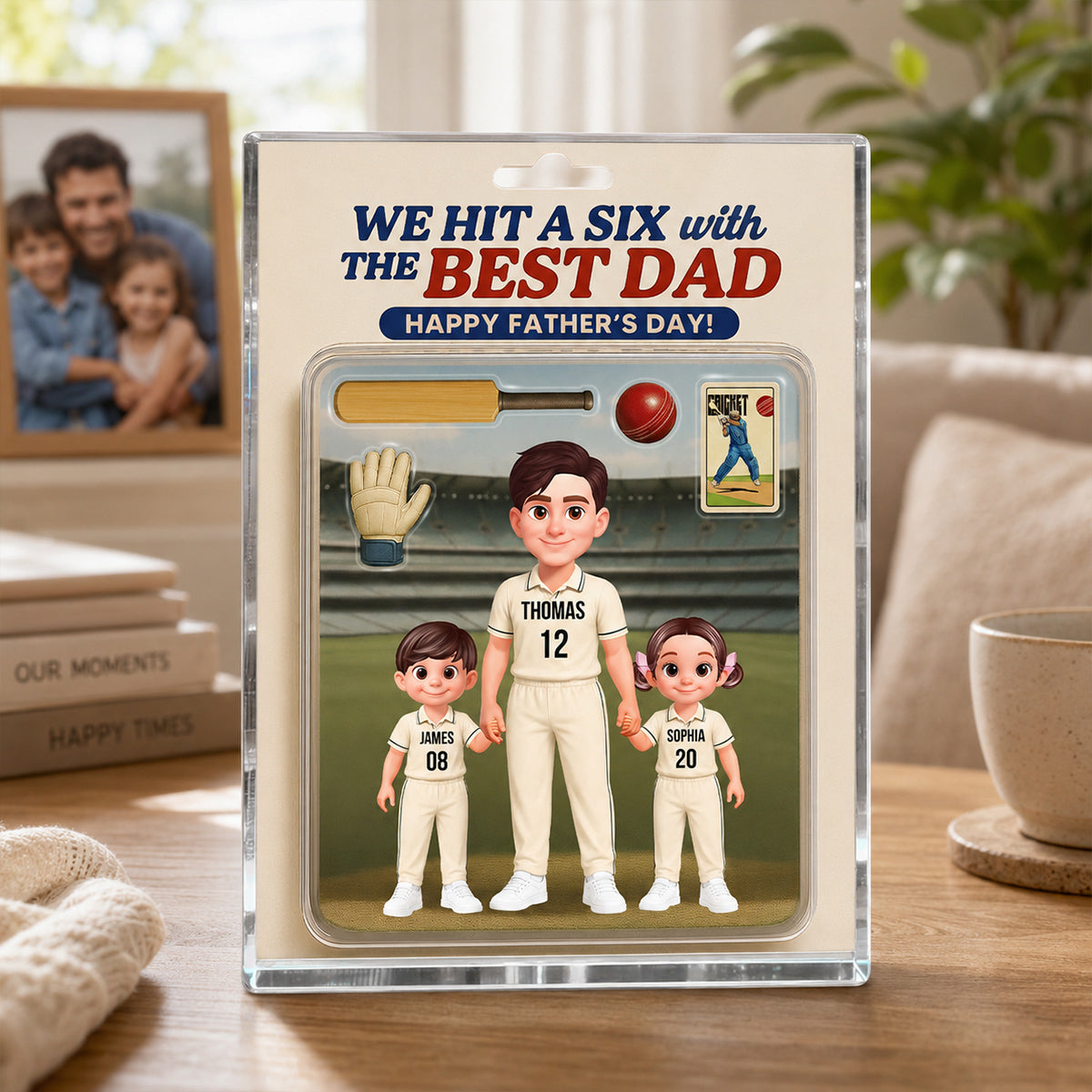 Hit A Six With The Best Dad Cricket Dad - Personalised Acrylic Block Plaque - Gift