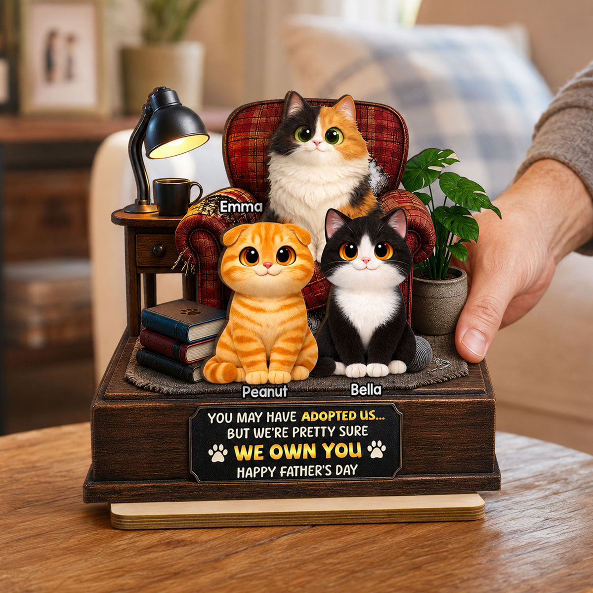 Pretty Sure We Own You - Personalized 2-Layered Wooden Plaque - Funny Gift for Cat Dad