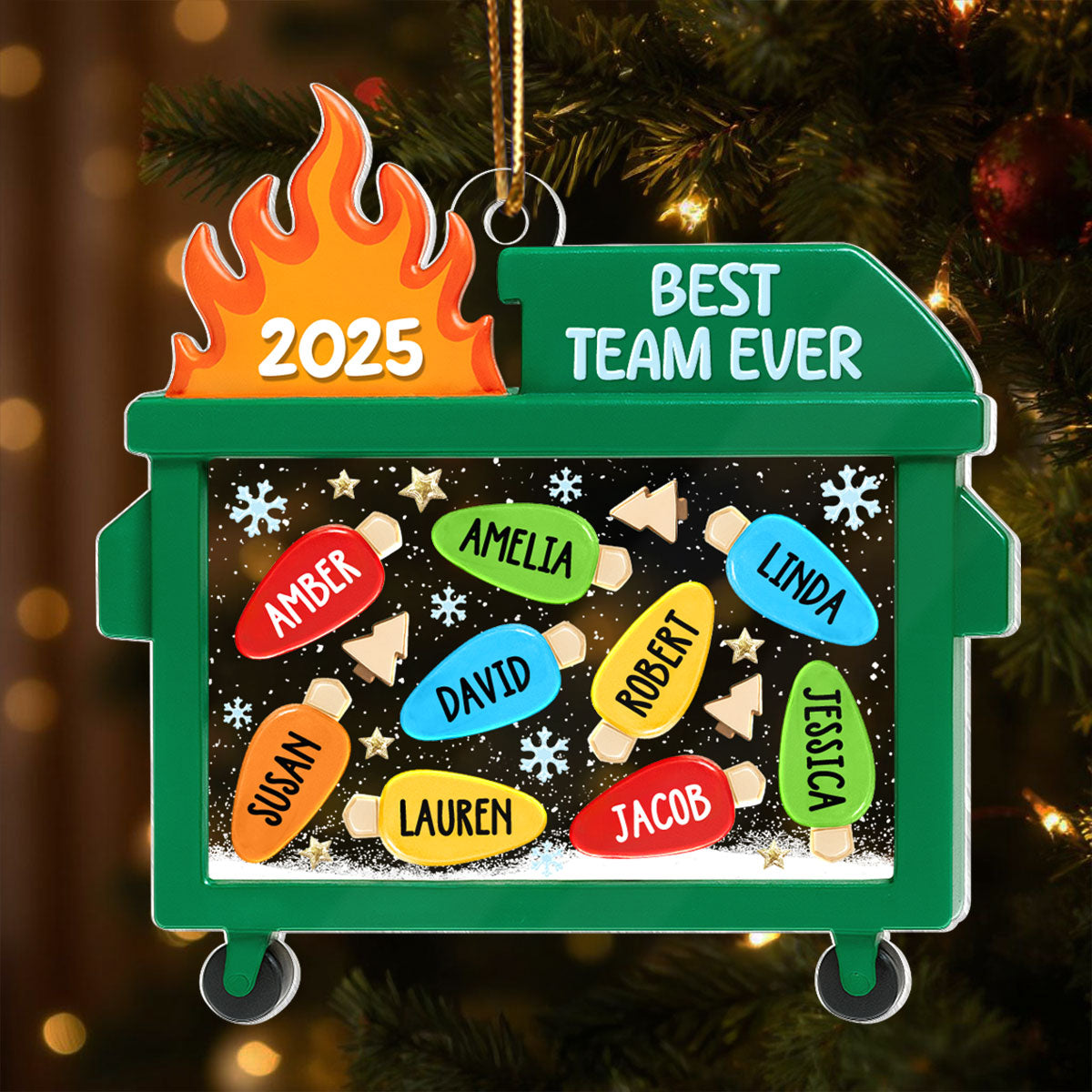 Dumpster Fire Best Team Ever - Personalized Acrylic Ornament - Funny Christmas Gift, White Elephant Gift for Coworkers