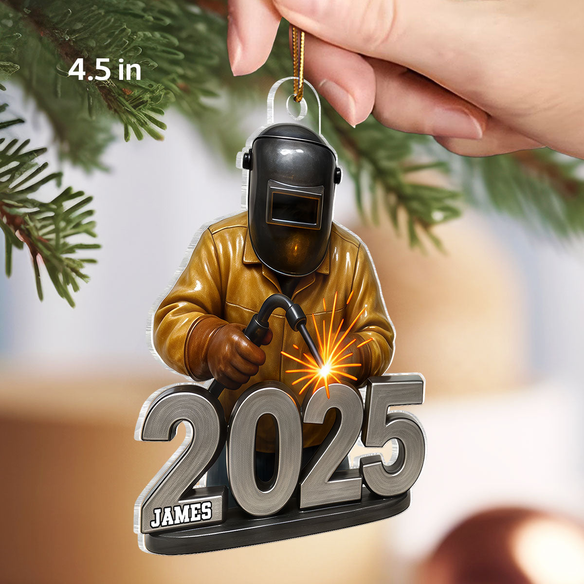 3D Effect Welder Working 2025 - Personalized Acrylic Ornament - Gift For Welders, Metal Worker Mechanic Welding