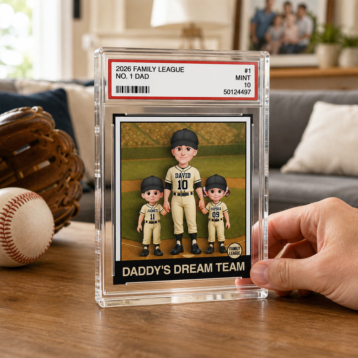 Baseball No. 1 Dad Man & Kids Trading Card Style - Personalized Acrylic Block Plaque - Gift For Baseball Dad