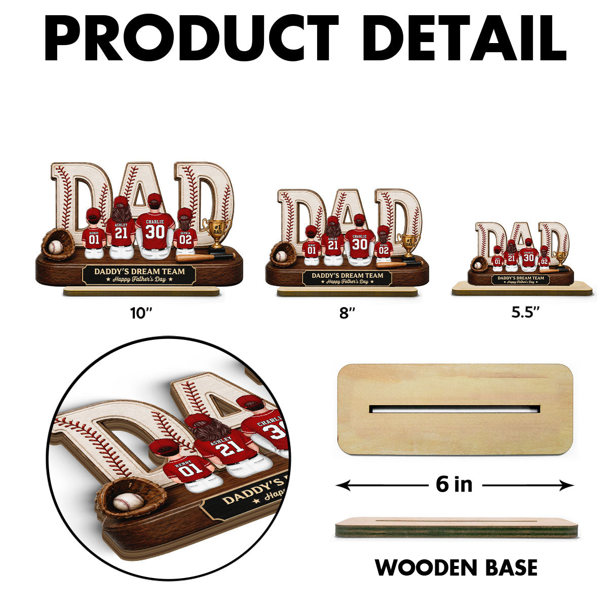 Baseball Daddy's Dream Team - Personalized 2-Layered Wooden Plaque - Unique Trending Gift For Dad, Husband, Baseball Fans