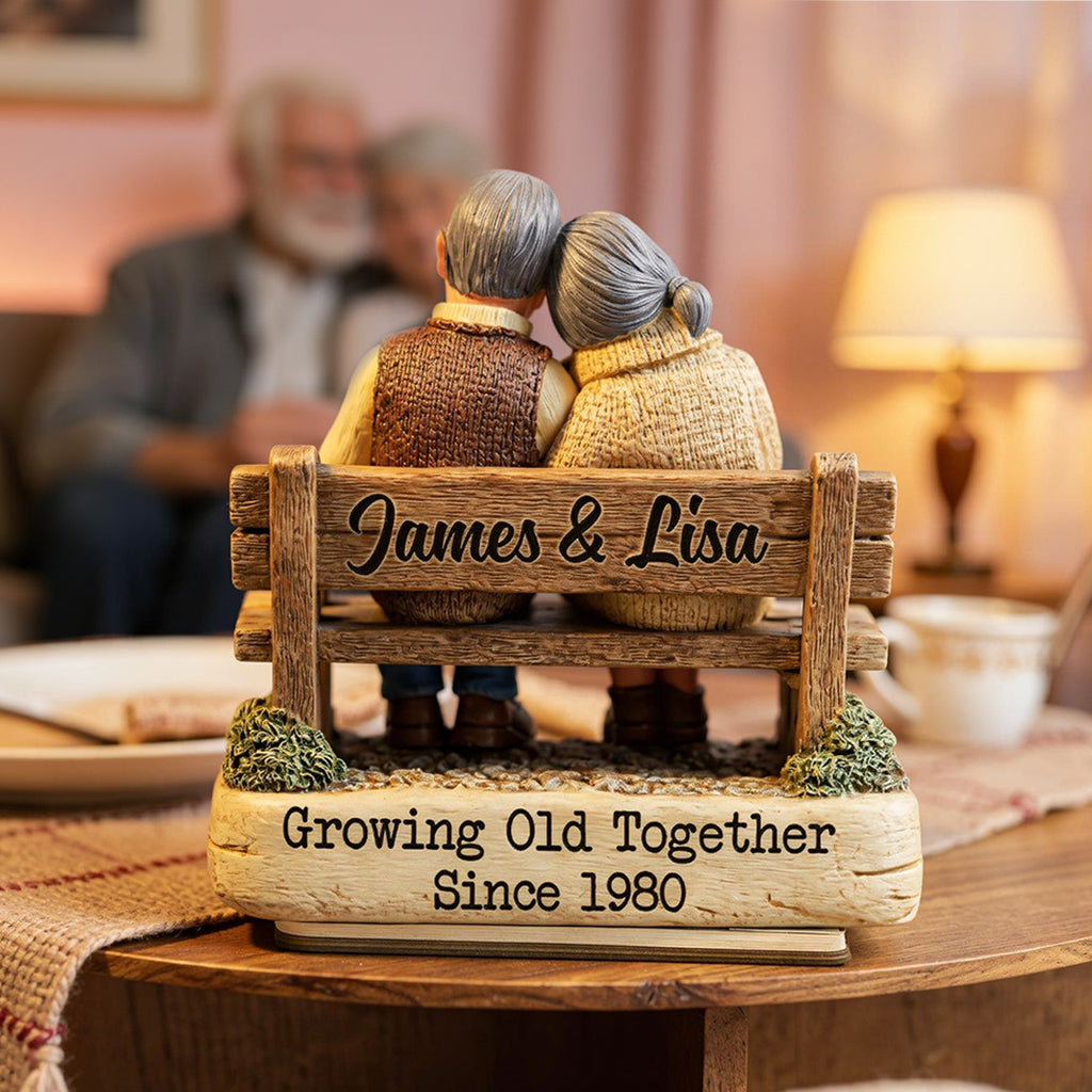 Growing Old Together Couple - Personalized Standing Wooden Plaque - Gift for Couple
