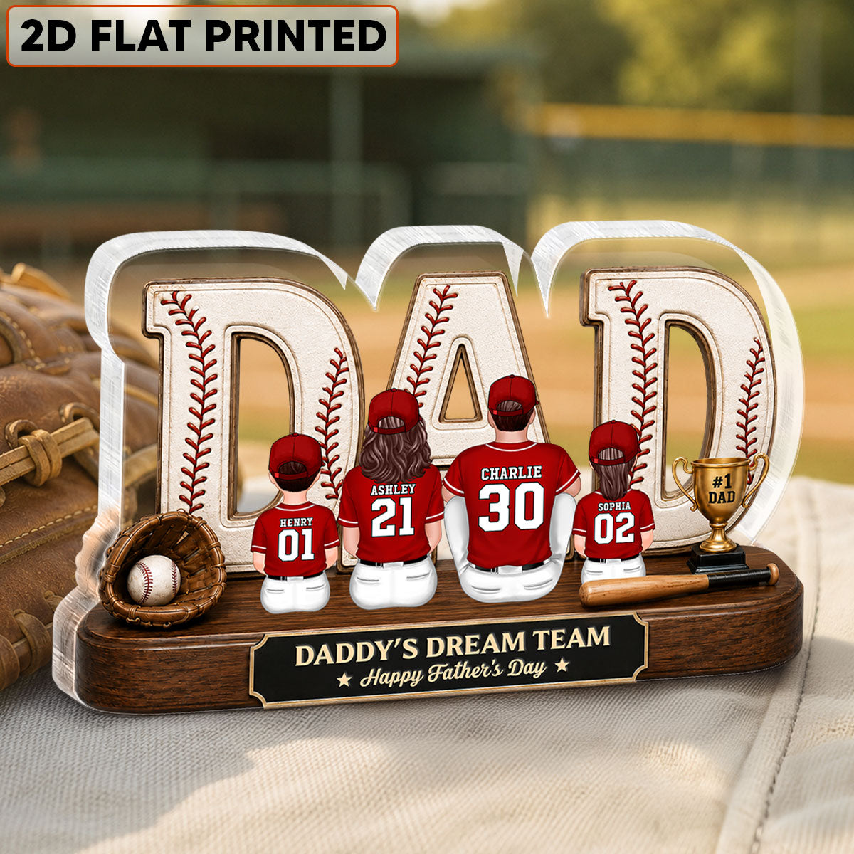 Baseball Daddy's Dream Team - Personalized Acrylic Block Plaque - Gift For Dad, Husband, Baseball Fans