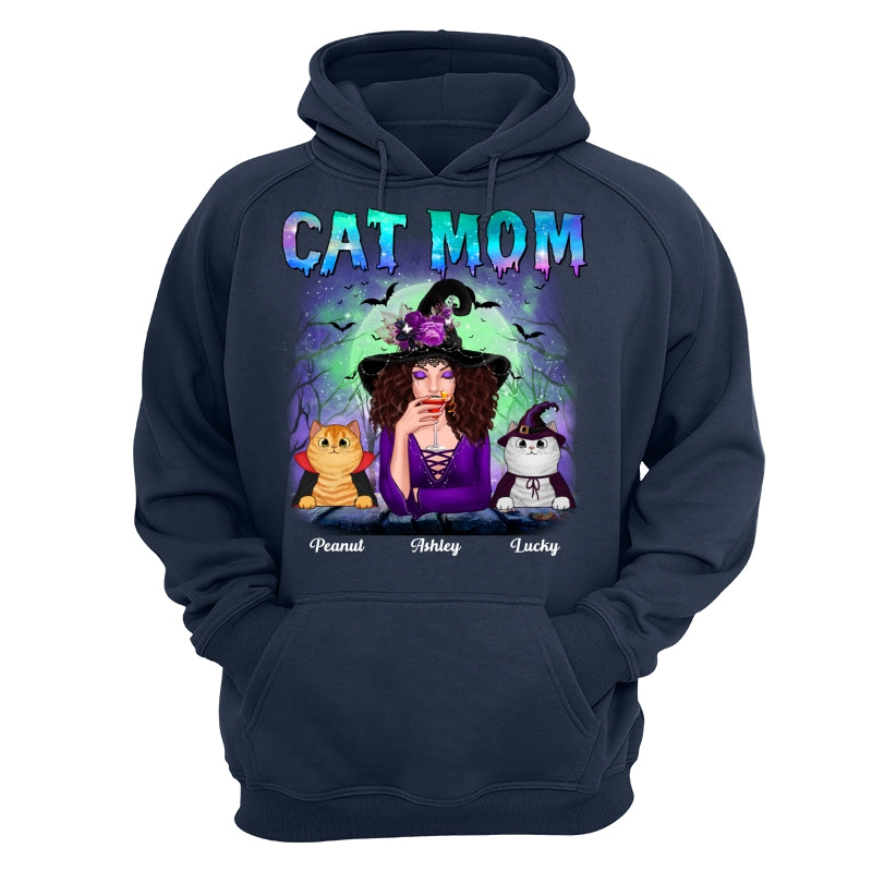 Halloween Neon Green And Purple Cat Mom Witch Personalized Shirt