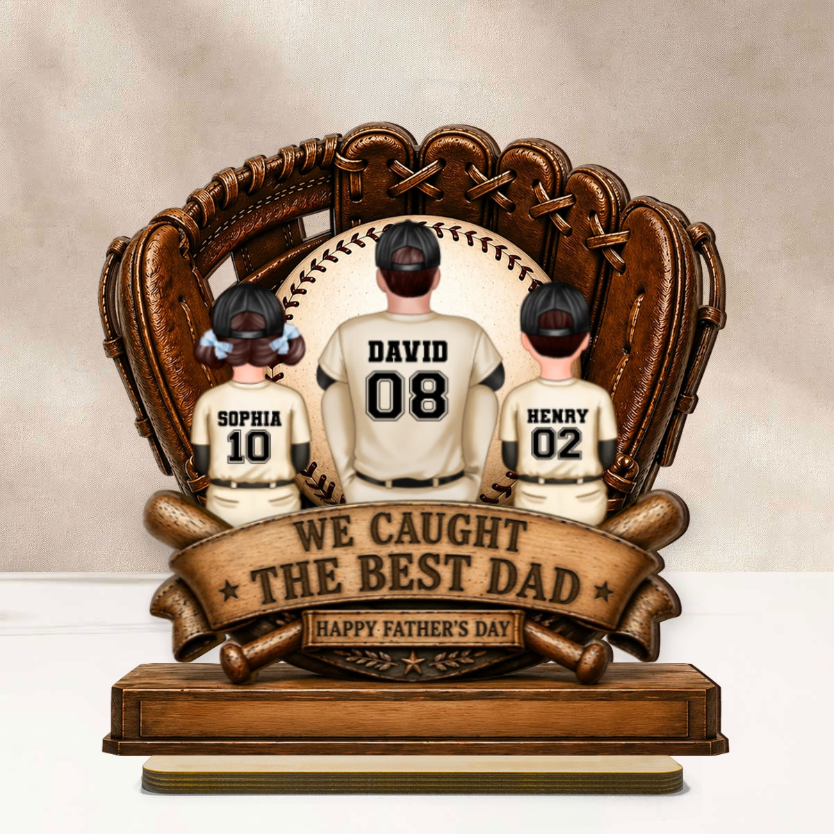 We Caught the Best Dad Fathers & Children Sitting - Personalized 2-Layered Wooden Plaque - Gift for Husband, Dad