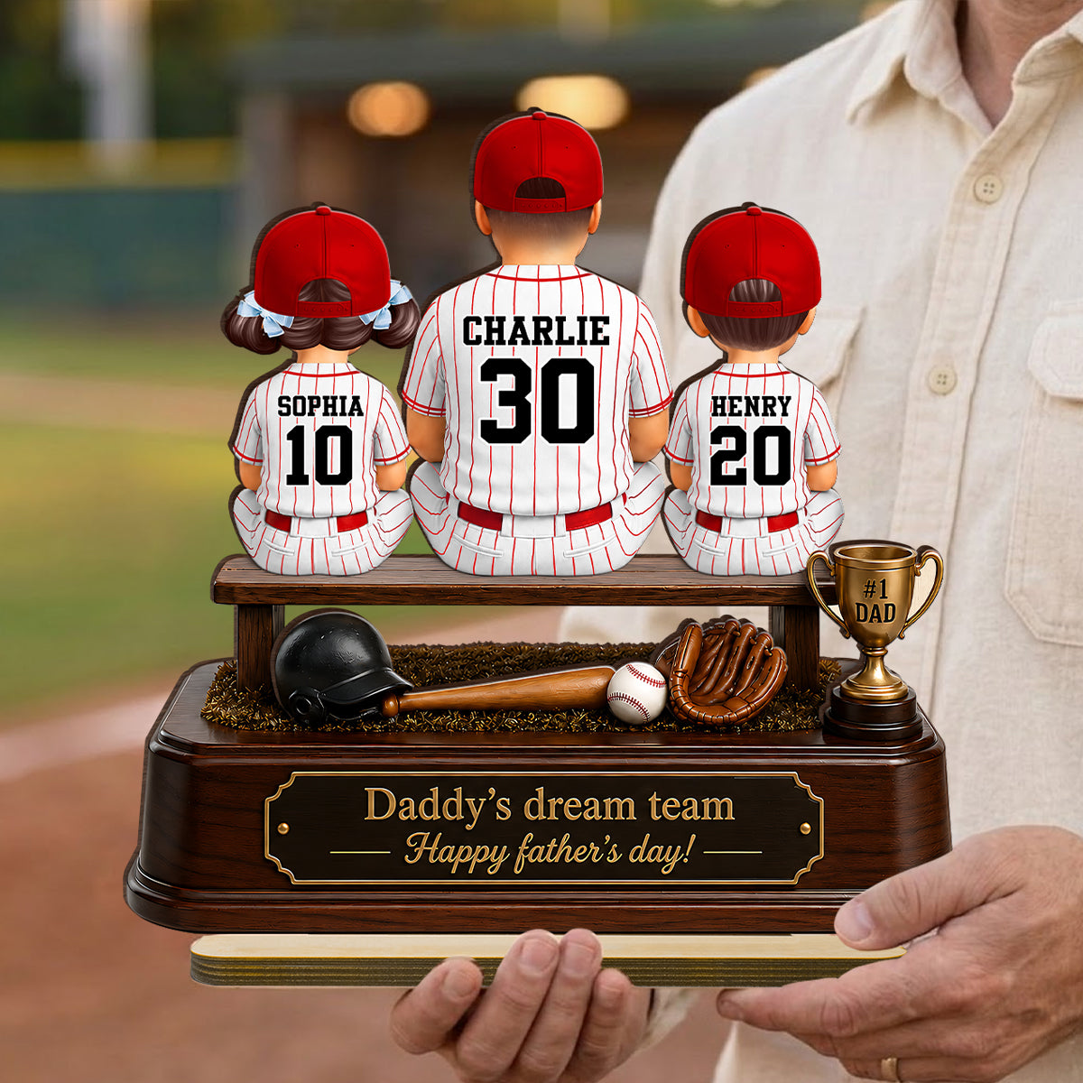 Baseball Daddy's Dream Team - Personalized 2-Layered Wooden Plaque - Gift for Dad, Husband