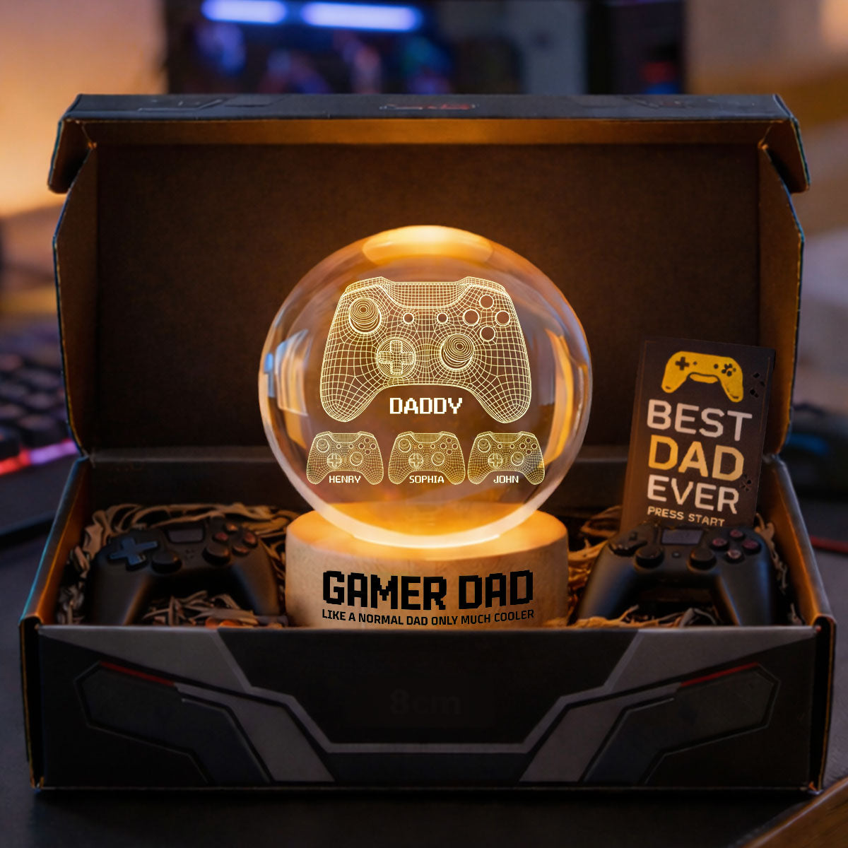 Gamer Dad Like A Normal Dad But Cooler - Personalized Crystal Ball LED Night Light - Gift For Dad