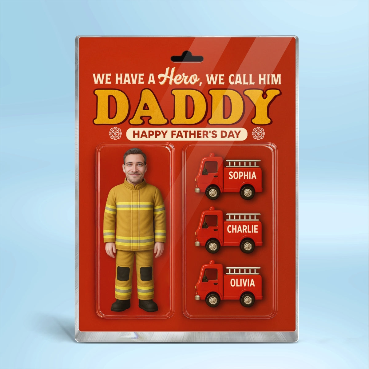 Firefighter Dad Hero Custom Figure 3D Effect Personalized Flat Acrylic Block Plaque, Unique Gift For Dad