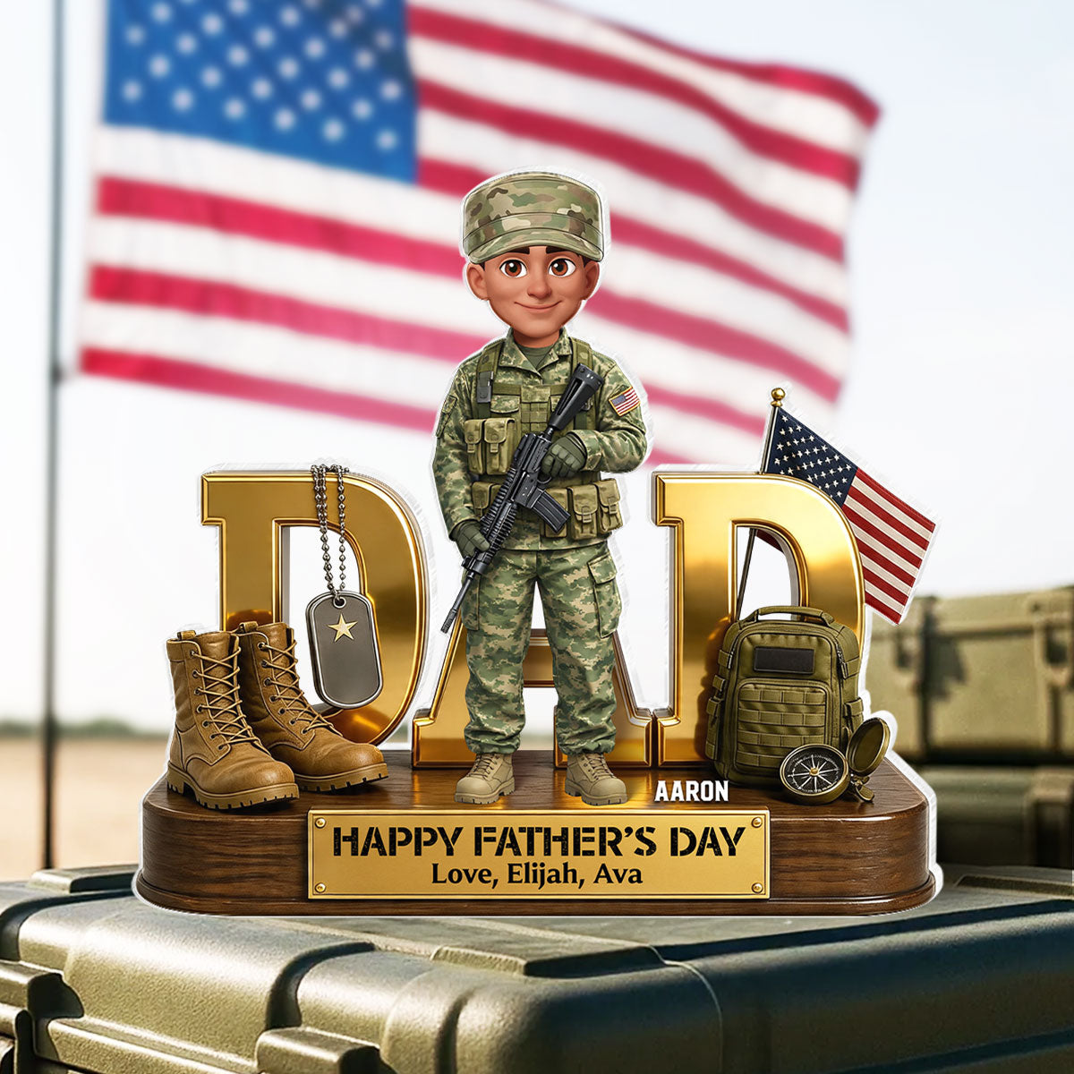 Proud American Military Armed Force Hero Dad 2D Flat - Personalized Acrylic Block Plaque - Gift For Dad