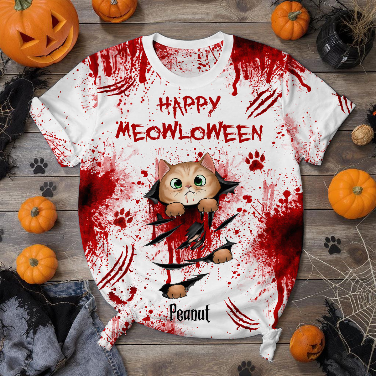 Spooky Cat Tearing Out Halloween Personalized Shirt, Purrfect Costume for Cat Lover
