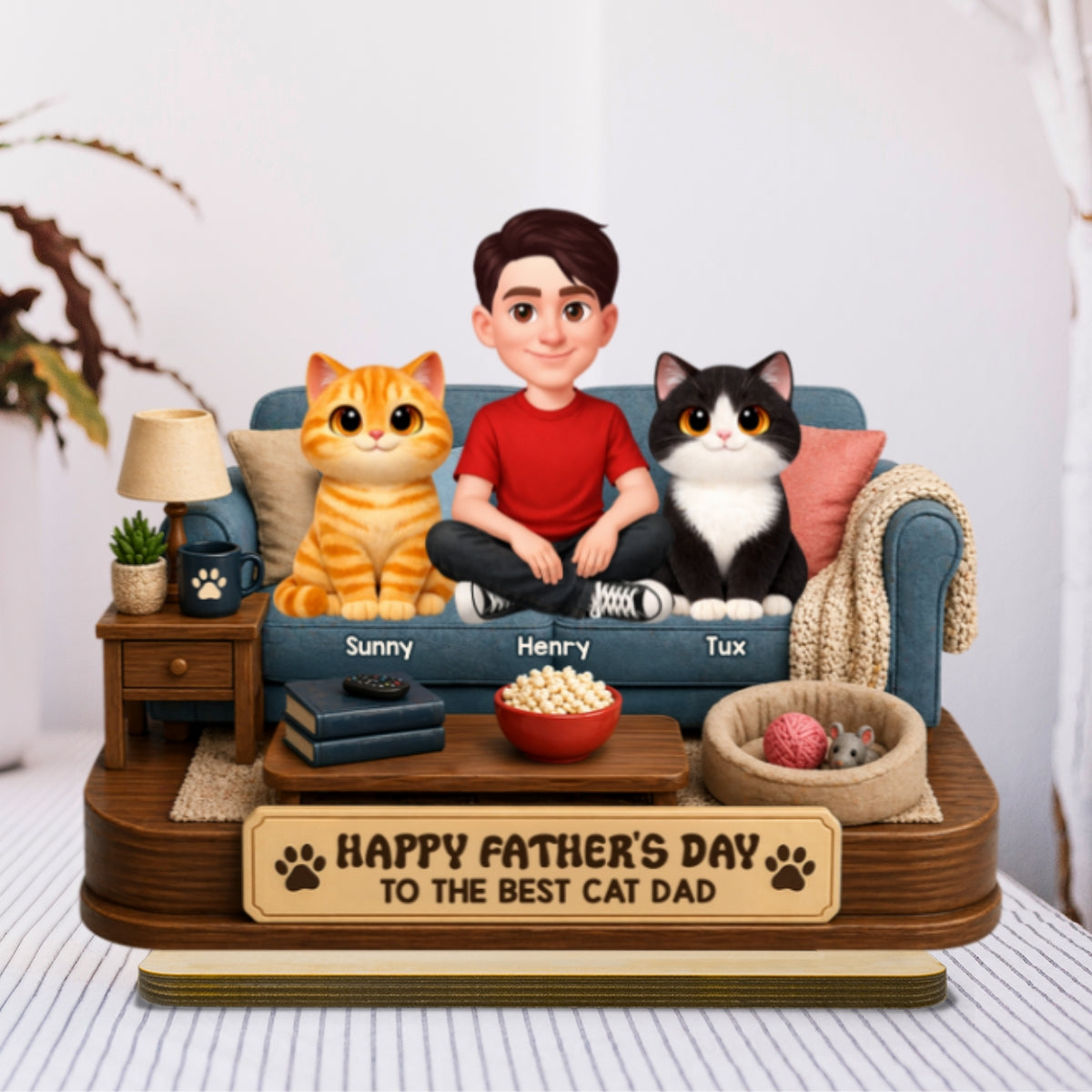 Happy Best Cat Dad - Personalized 2-Layered Wooden Plaque - Gift For Cat Dad, Cat Lovers