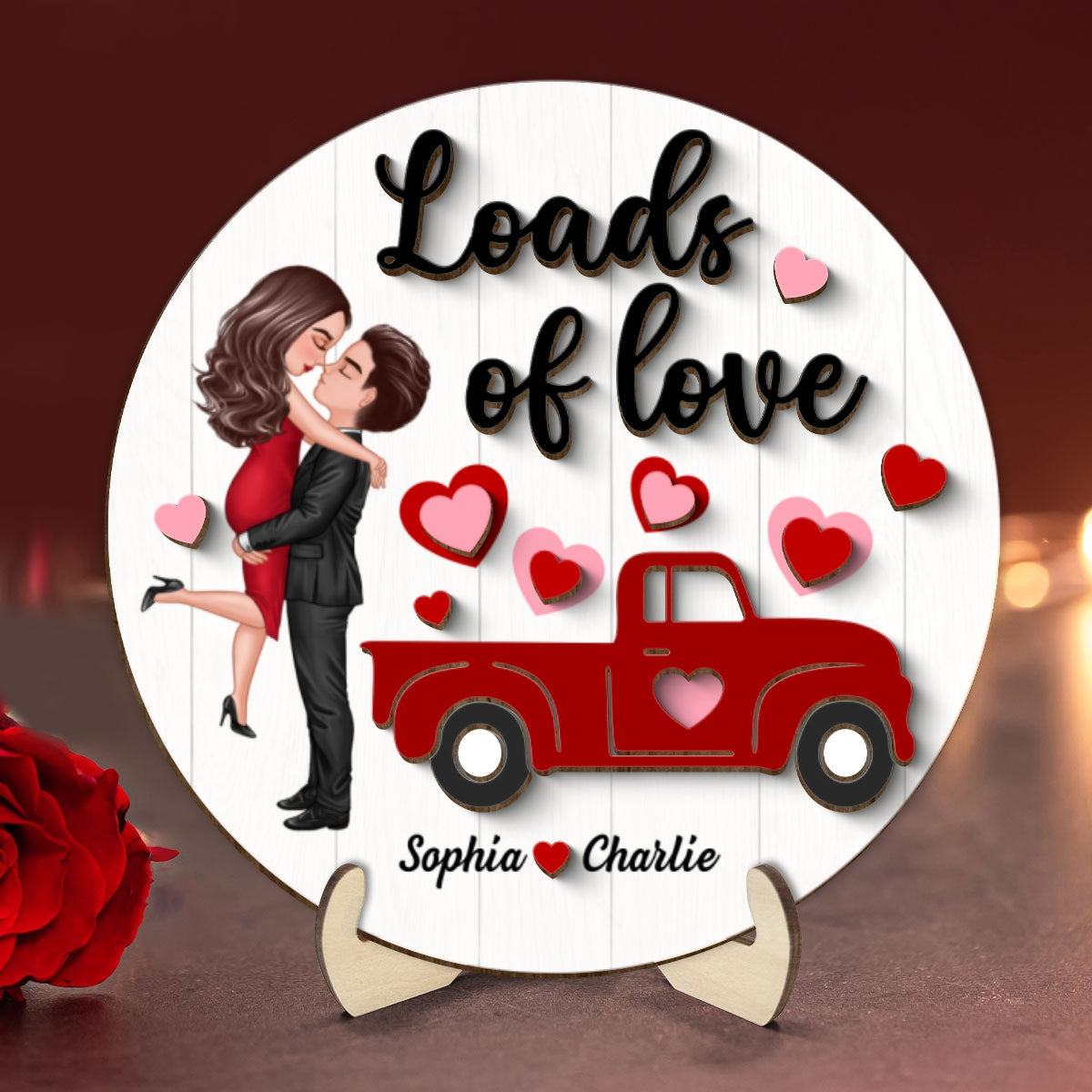 Couple Hugging Kissing Truck Loads Of Love Gift Personalized 2-layer Wooden Plaque