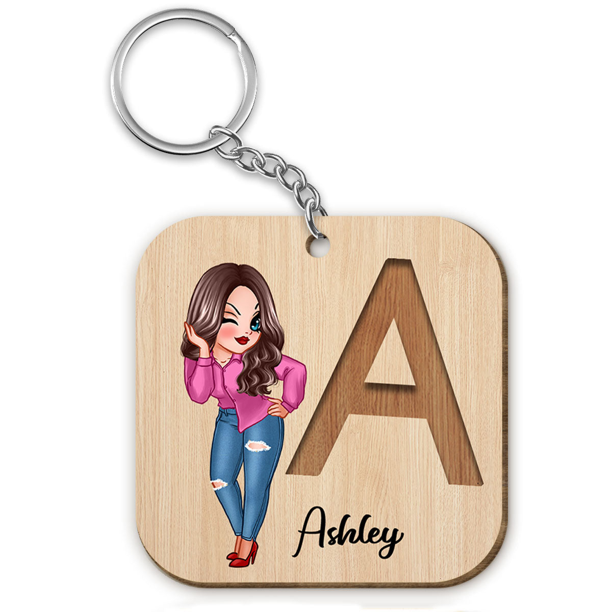 Custom Character And Initial Name Birthday Gift For Family Friends Personalized Wooden Keychain