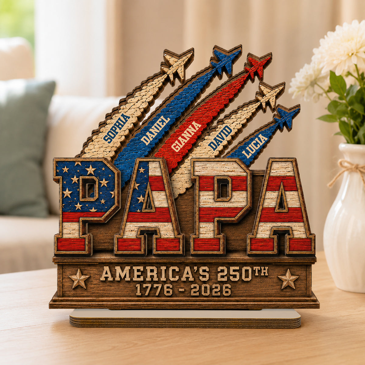 Dad Grandpa Nation Flag American 250th Anniversary - Personalized Wooden Plaque - Gift For Dad, Grandpa