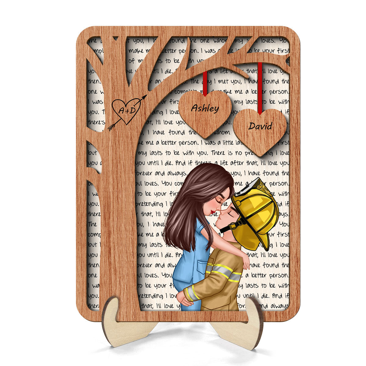 Couple Under Tree Love Valentine‘s Day Gifts by Occupation Gift For Her Gift For Him Firefighter, Nurse, Police Officer Personalized 2-Layer Wooden Plaque