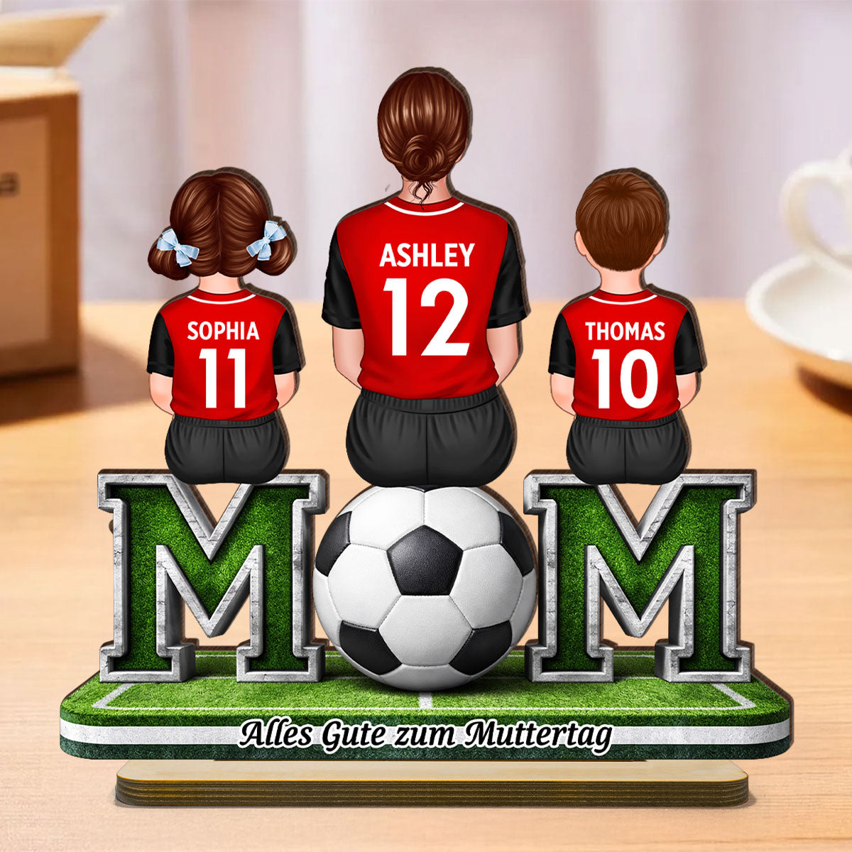 Fuball-Mama mit Kindern – Personalisiertes 2-lagiges Holzschild – Herzliches Geschenk cho Fuball-Mamas & Ehefrauen