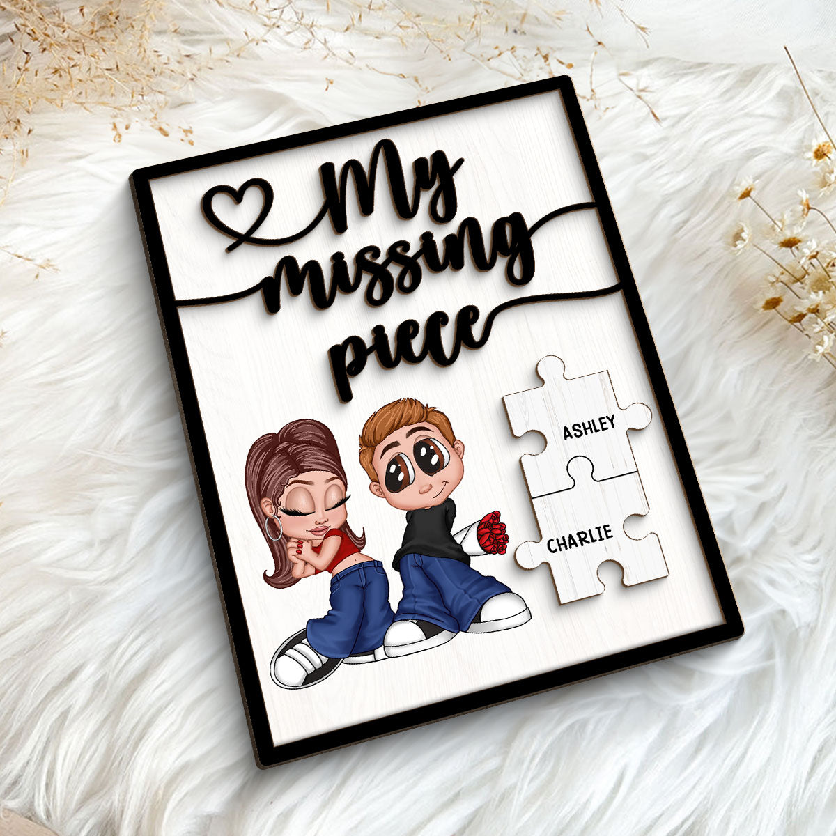 Y2K Couple My Missing Piece Personalized 2-layer Wooden Plaque, Gift For Him, For Her