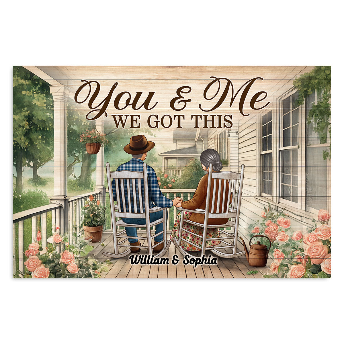 Couple Sitting On The Porch, Growing Old Together Personalized Poster, Heartfelt Gift For Couple, For Him, For Her, Husband, Wife