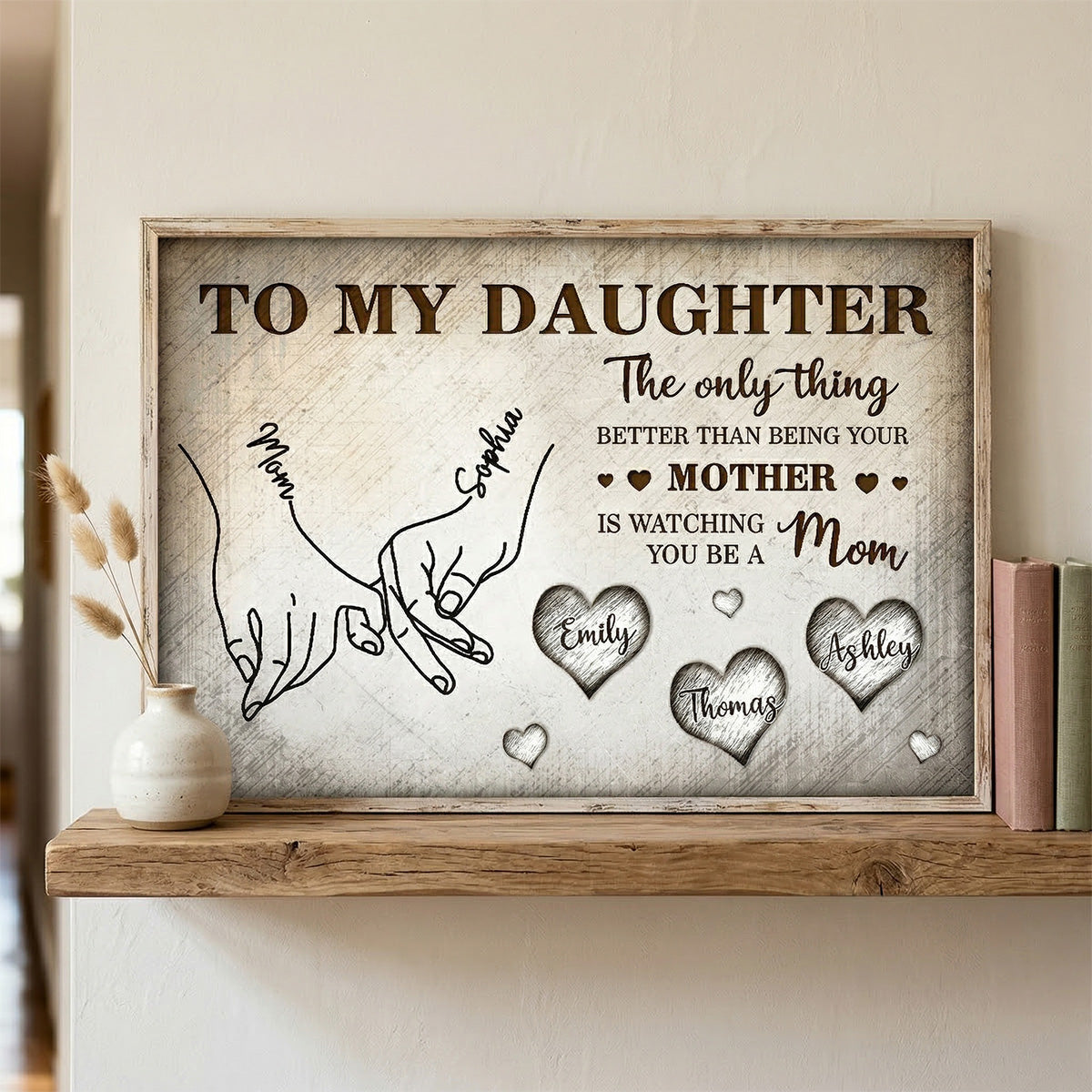 To My Daughter Mom And Daughter Holding Hands Custom Kids Names -Personalized Wall Art, Poster, Canvas- Mother's Day Gift For Daughter