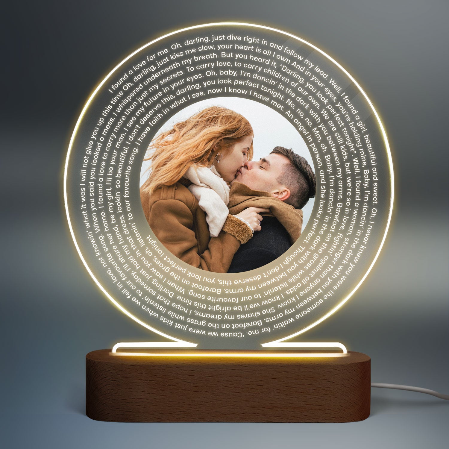 Custom Couple Photo Favorite Song Vinyl Record Personalized Acrylic Circle LED Night Light, Heartfelt Gift For Couple, For Him, For Her