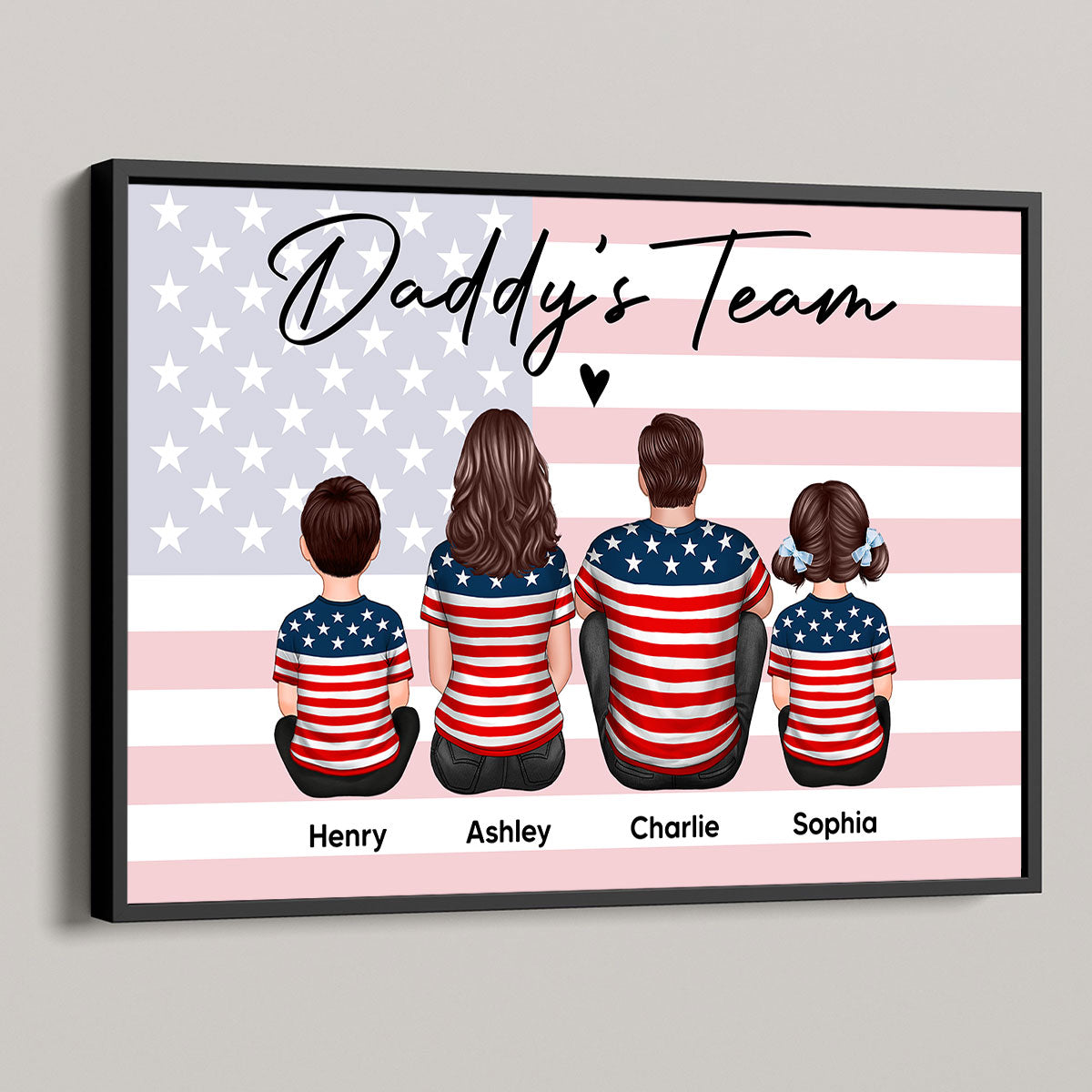 Proud American Daddy's Team Family Sitting Personalized Poster, Meaningful Father's Day Gift for Dad, Gift for Husband