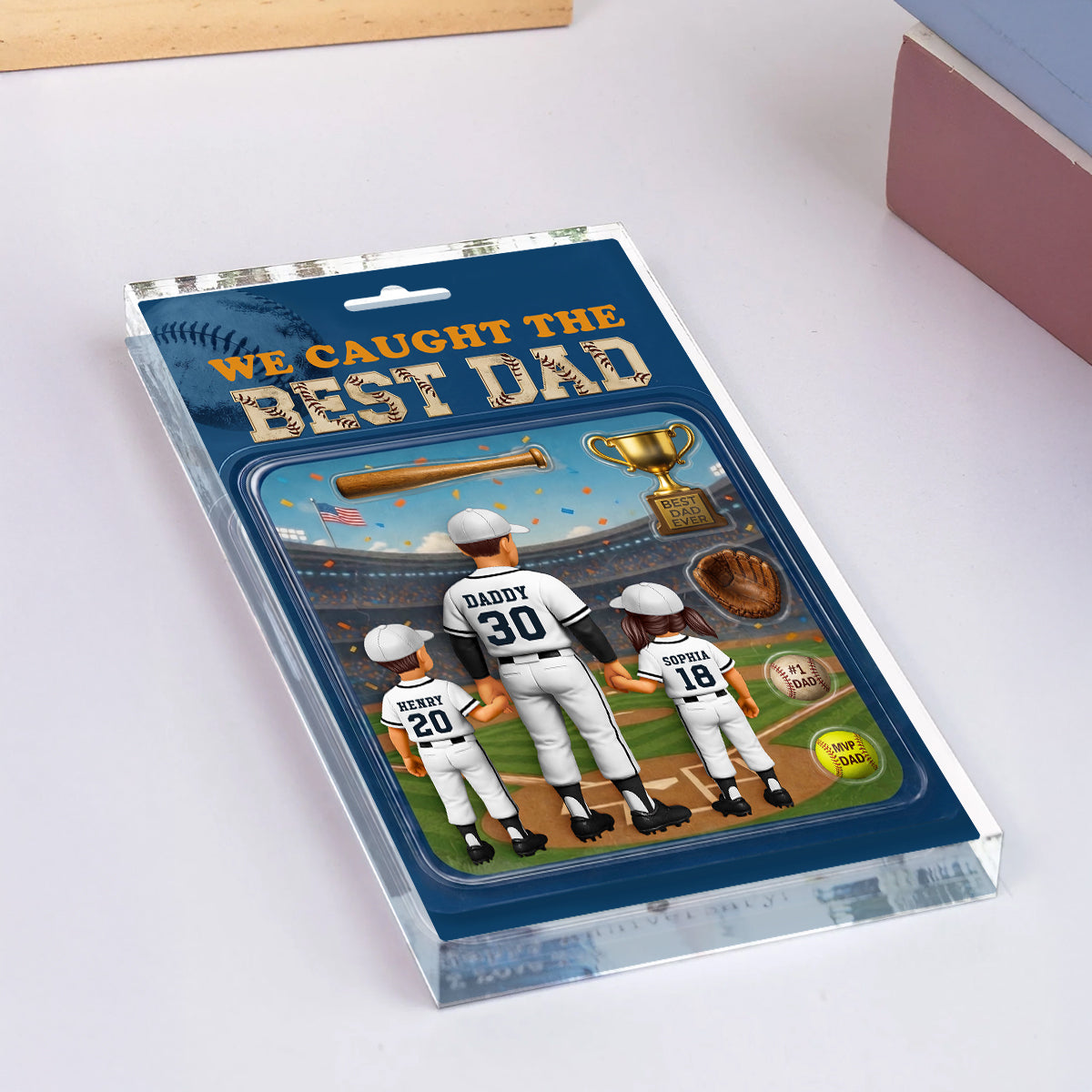 Baseball Dad Action Figure - Personalized Acrylic Block Plaque - Gift for Dad, Husband