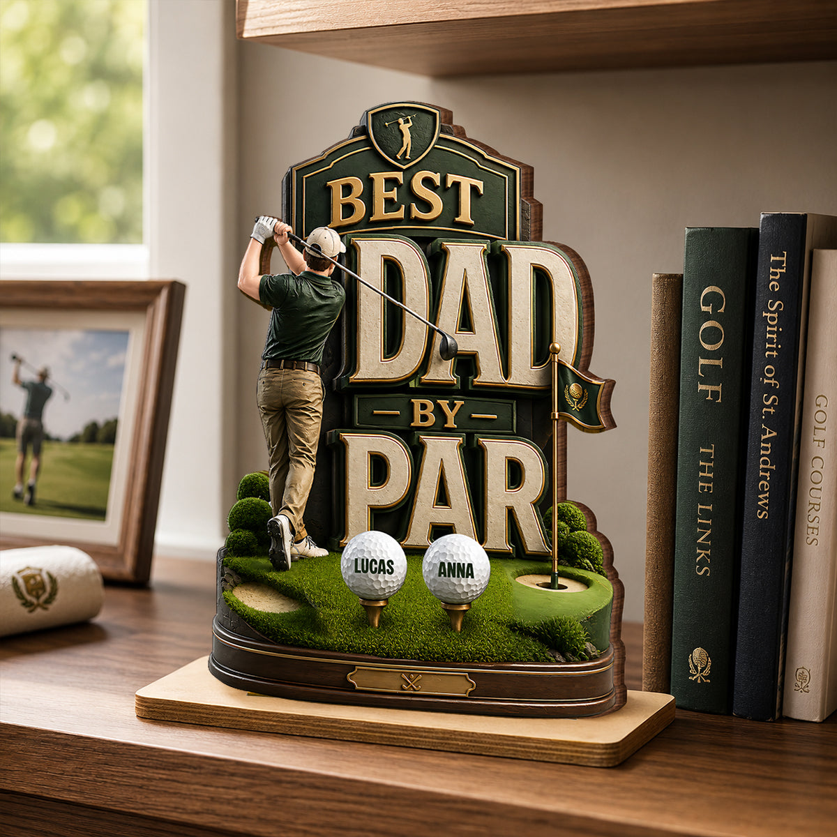 Golf Dad & Kids Best Dad By Par - Personalized 2-Layered Wooden Plaque - Gift For Dad, Husband