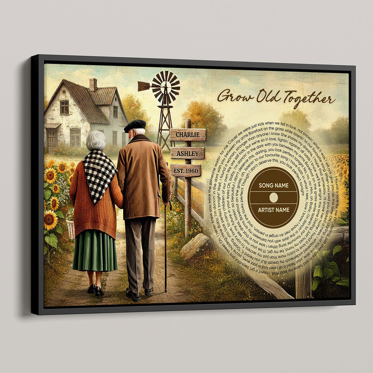 Couple Growing Old Together Favorite Song Vinyl Lyrics Personalized Poster, Heartfelt 2025 Gift, Anniversary Gift For Couple, For Him, For Her, Husband, Wife