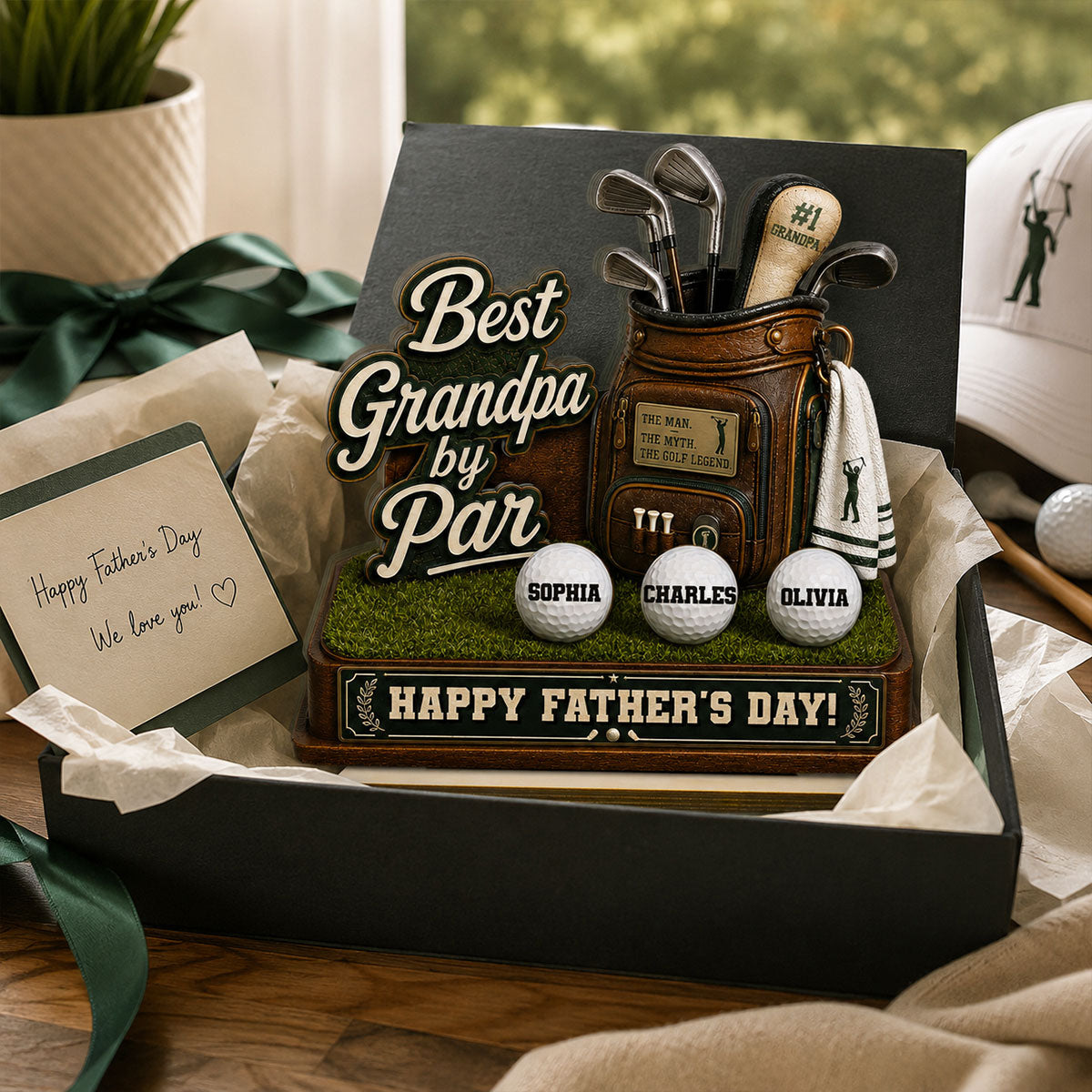 Best Grandpa By Par Custom Kid Name - Personalized 2-Layered Wooden Plaque - Gift For Golf Grandpa, Dad, Husband
