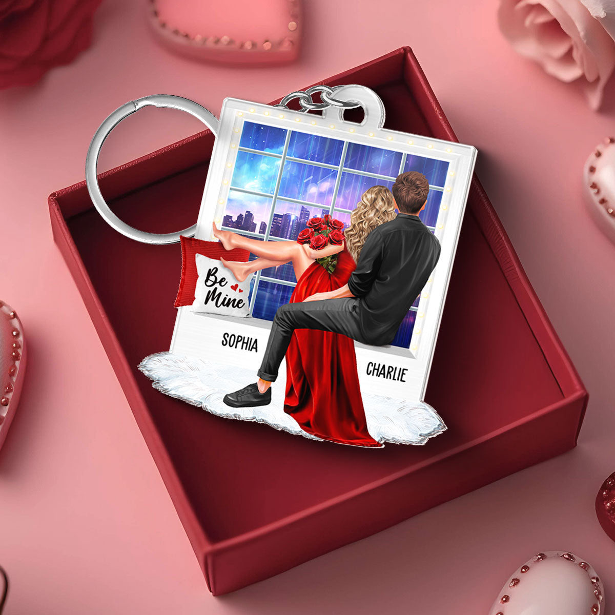Embracing Couples On Window Personalized Acrylic Keychain, Gift, Anniversary Gift for Couples
