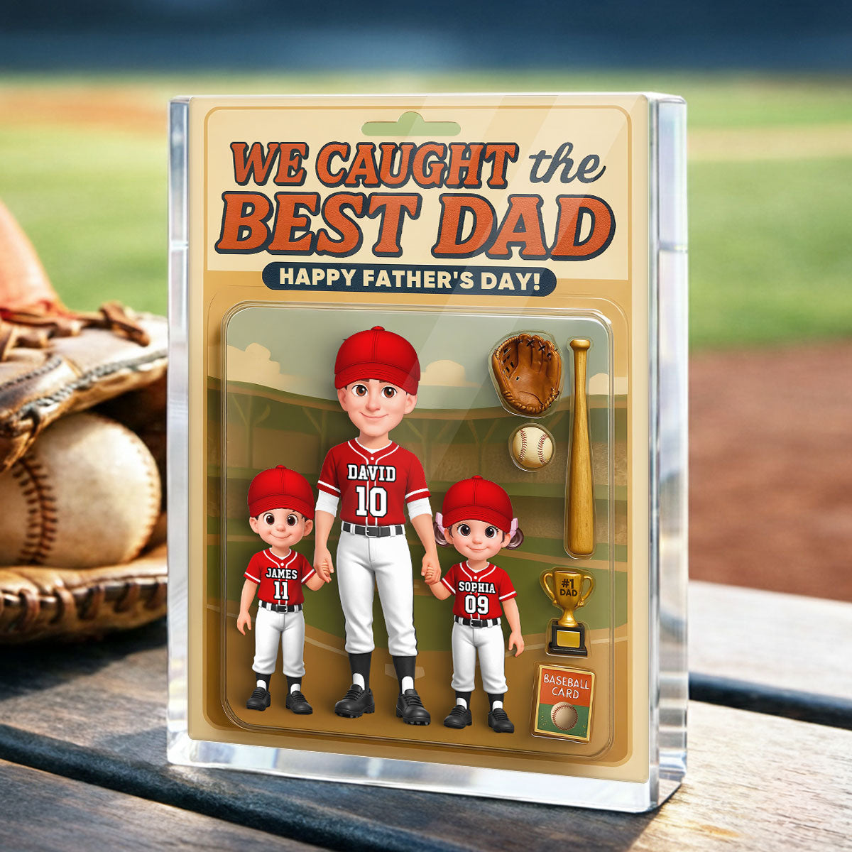Baseball Things We Caught The Best Dad - Personalized Acrylic Block Plaque - Gift For Baseball Dad