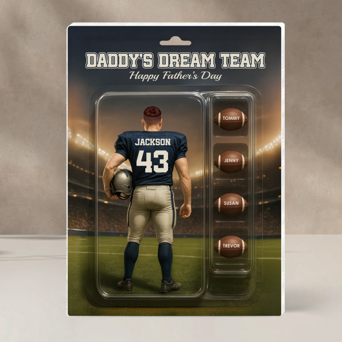 Custom Figure Football Dad With Kids' Names Personalized Acrylic Block Plaque, Perfect 2025 Gift For Him, For Dad, For Husband, For Football Lover