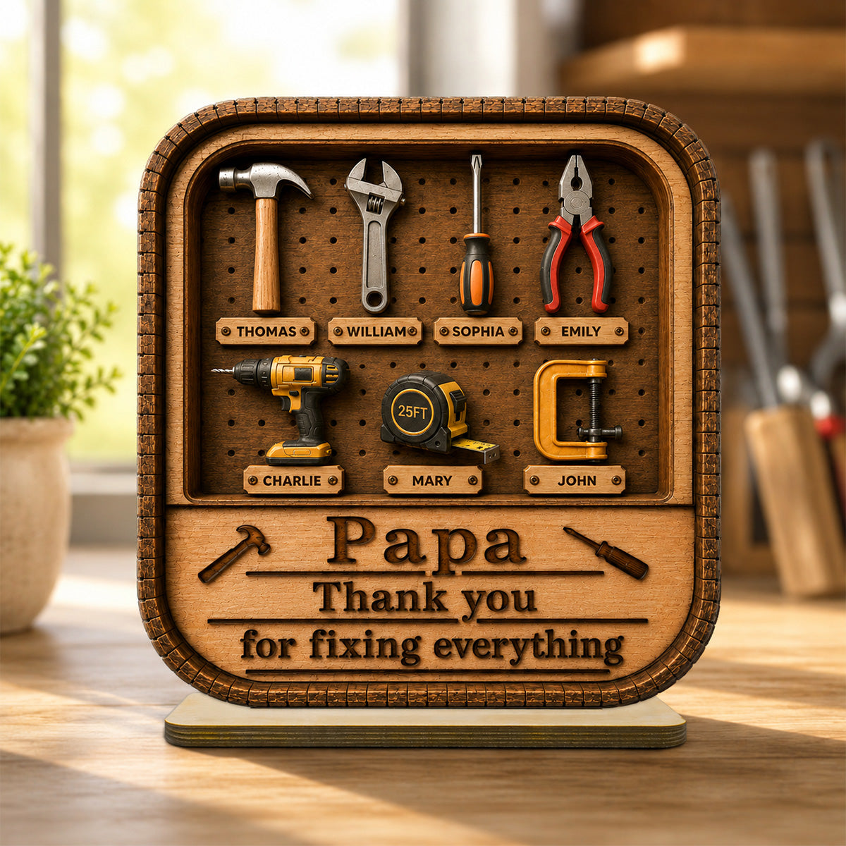 Dad Grandpa Tool Box - Personalized 2-Layered Wooden Plaque - Gift For Dad, Husband