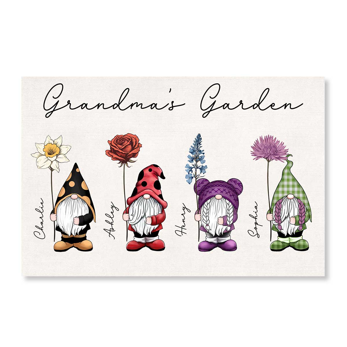 Grandma‘s Garden Vintage Birth Flowers Cute Custom Gnomes Personalized Horizontal Poster