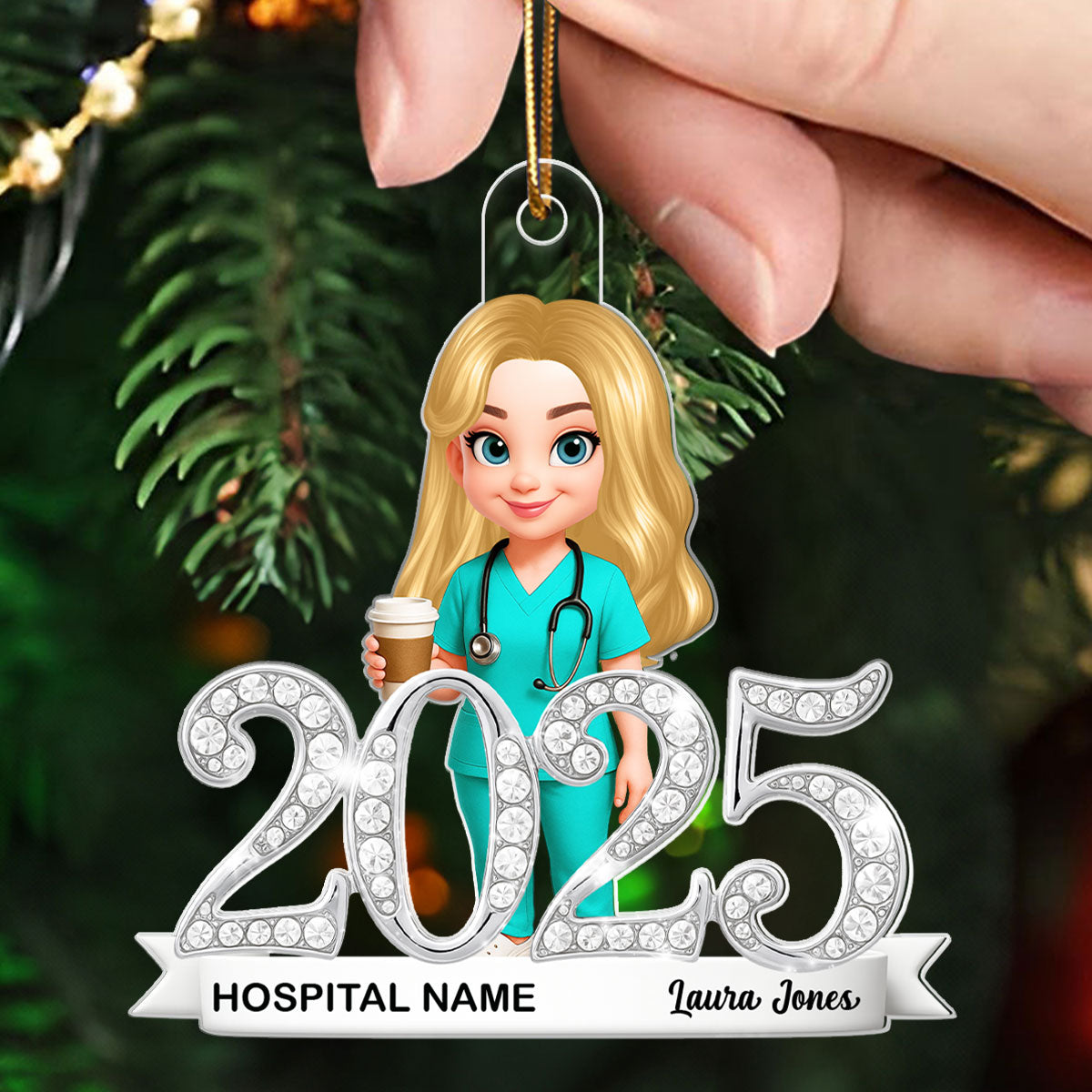 2025 Nurse Shining Crystal Effect - Personalized Acrylic Ornament - Christmas Gift for Nurse