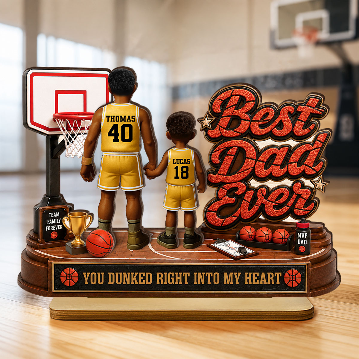 Best Basketball Dad Ever Dunked Right Into Our Hearts - Personalized 2-Layered Wooden Plaque - Gift For Dad, Husband